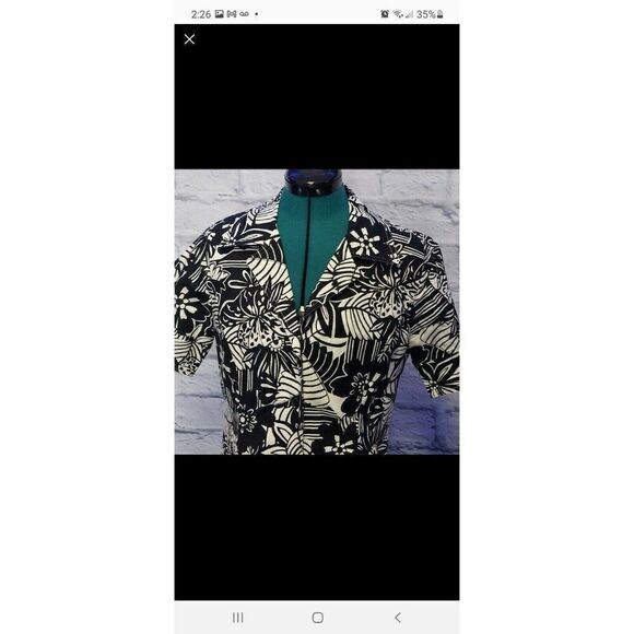 TALBOTS Womens Black and white linen floral print Flared bottom midi dress Sz 8 - Picture 2 of 7